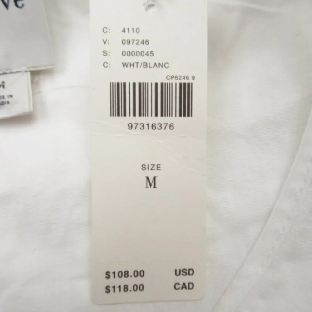 Anthropologie Maeve Long-Sleeve Sailor Collared Ruffle-Front Blouse White M
